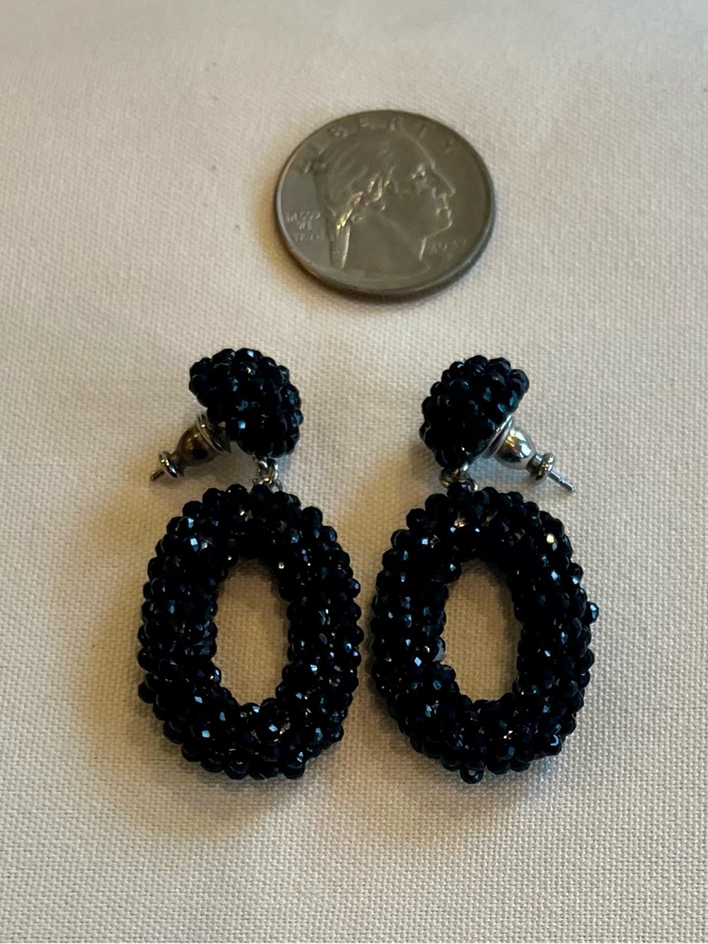 Vintage Black Beaded Hoop Drop Earrings - Women Jewelry - Picture 13 of 16